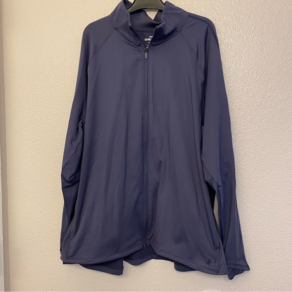 UA Under Armour fleece lined loose full zip plus size thumb hole jacket gray 1X